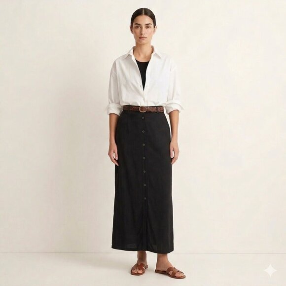 GAP Dresses & Skirts - Vintage 90's Gap Rayon Column Maxi Skirt Button Front Black XS/S 6